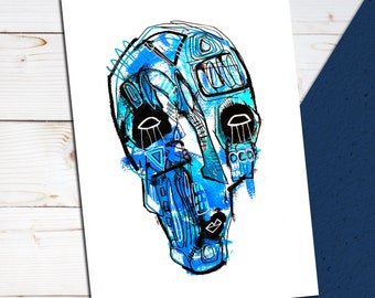 Blue series number three A3 print. Street Art / Graffiti style artwork. Neo expressionism. Signed print