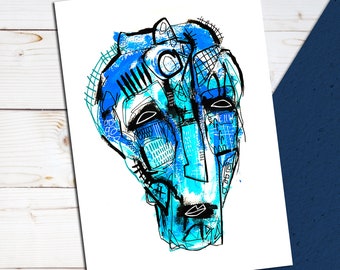 Blue series number six A3 print. Street Art / Graffiti style artwork. Neo expressionism. Signed print