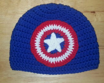superhero captain America inspired crochet beanie hat for baby teen adult