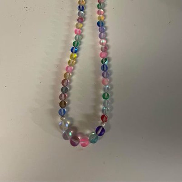 Pretty mermaid glass/Aurora Crystal necklace - Made in Vermont