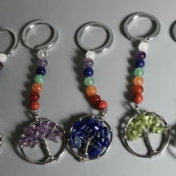 Chakra Key Chain with Tree of Life - Amethyst. Citrine, Lapis, Peridot, Rose Quartz Available