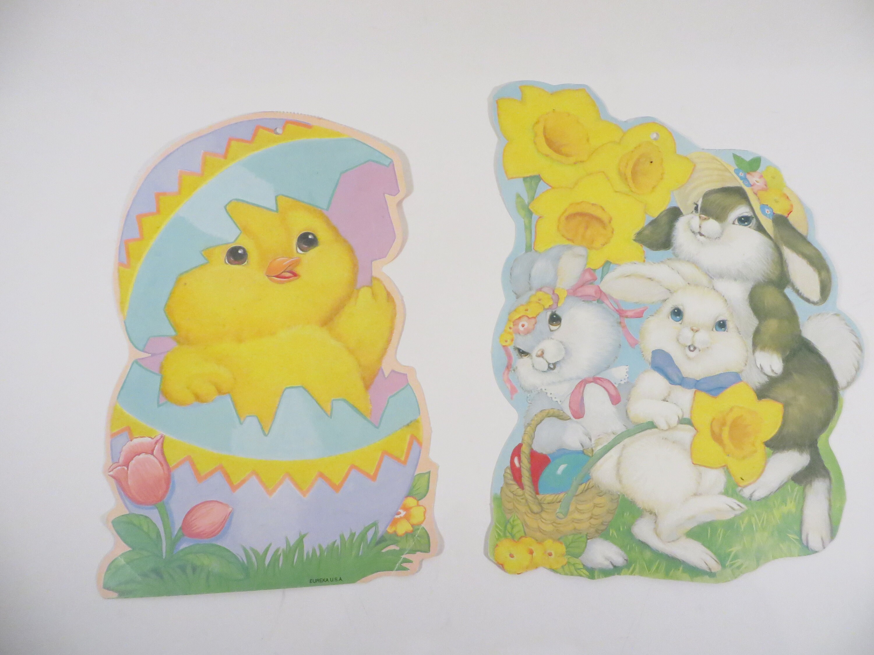 Vintage Die Cut Flocked Cardboard Easter Decorations Easter Etsy