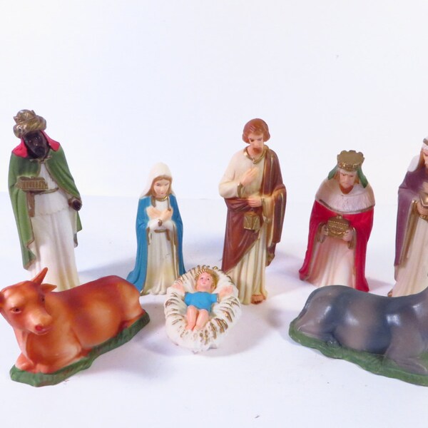 Vintage Nativity Set - Plastic Nativity Creche - Made in Hong Kong Nativity Set