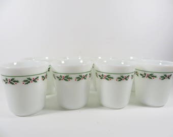 Vintage Holly Days Milk Glass Corning Ware Mugs - Set of 8 Corning Ware Christmas Mugs