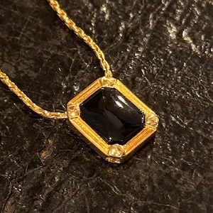 1980s Vintage signed Fior black glass geometric shape pendant gold plated Necklace