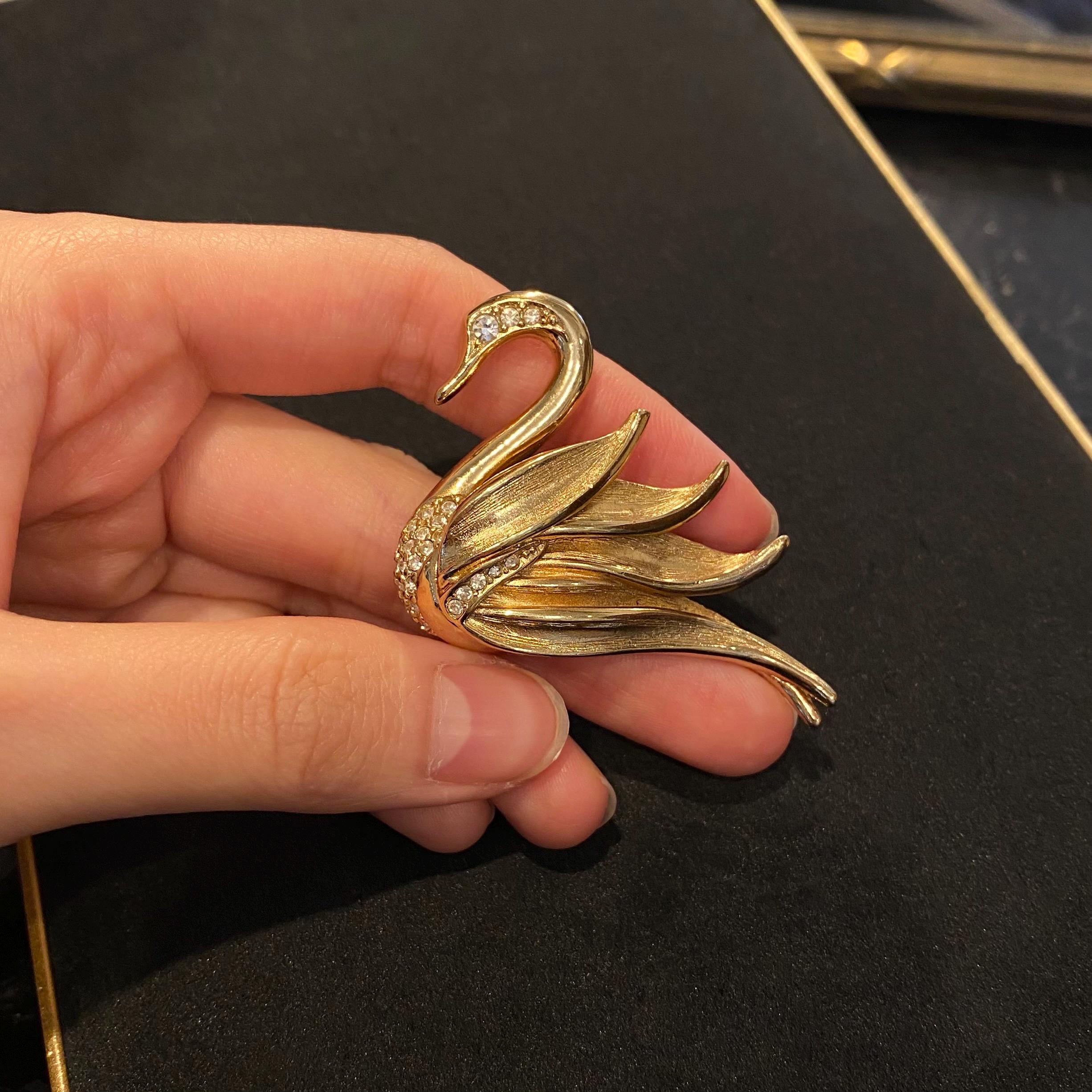 Vintage Christian Dior Signed Brooch Gold-plated Swan Shape