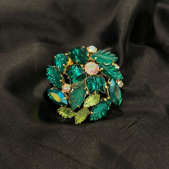 Broche Vintage Fleur Verte Et Dorée - émail Sur Alliage, Bijou Ancien Style Rétro, Occasion