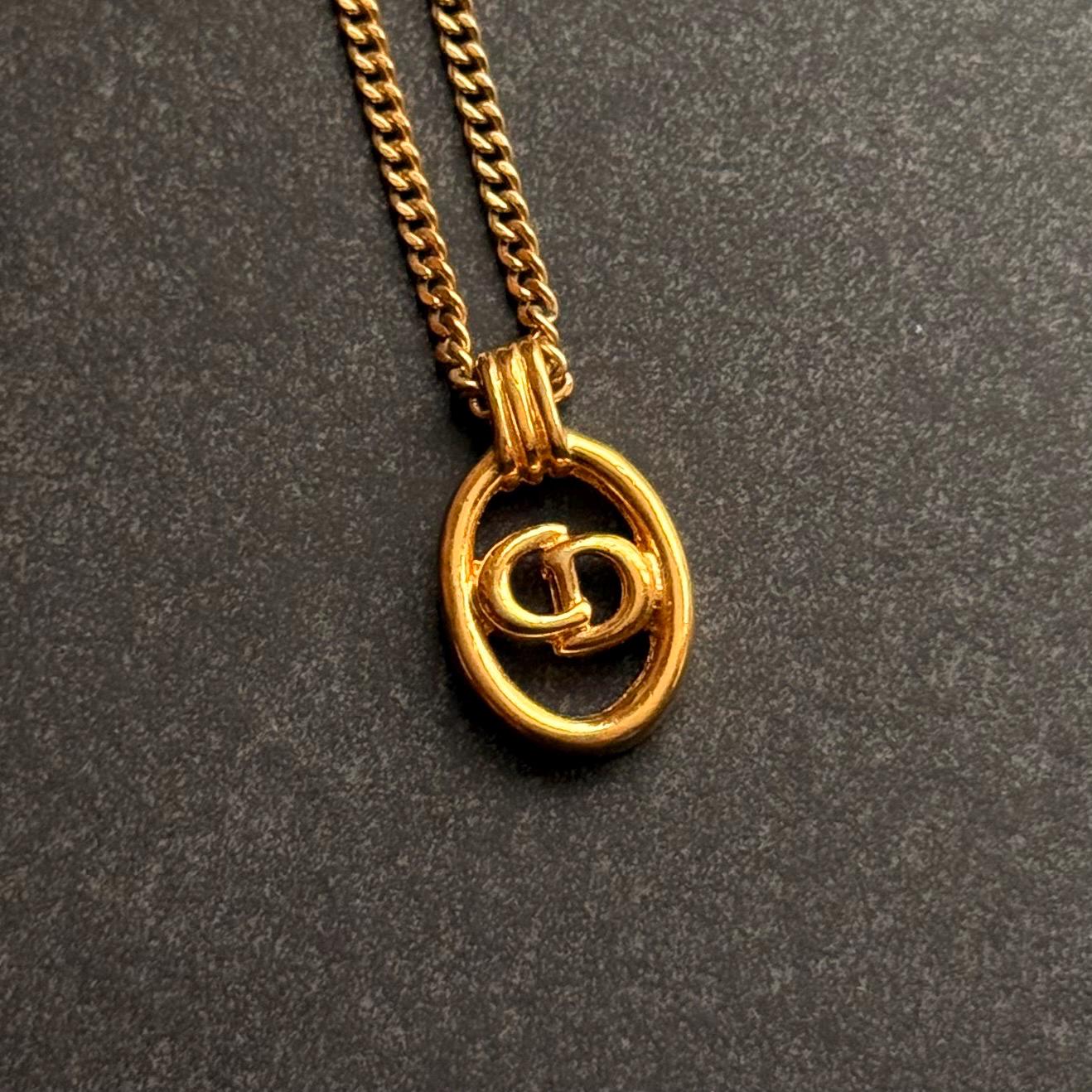 Vintage Christian Dior Signed Gold-plated CD Logo Oval Shape
