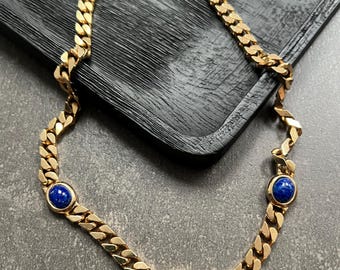 vintage Christian Dior signed gold-played chain lapis blue glasses necklace