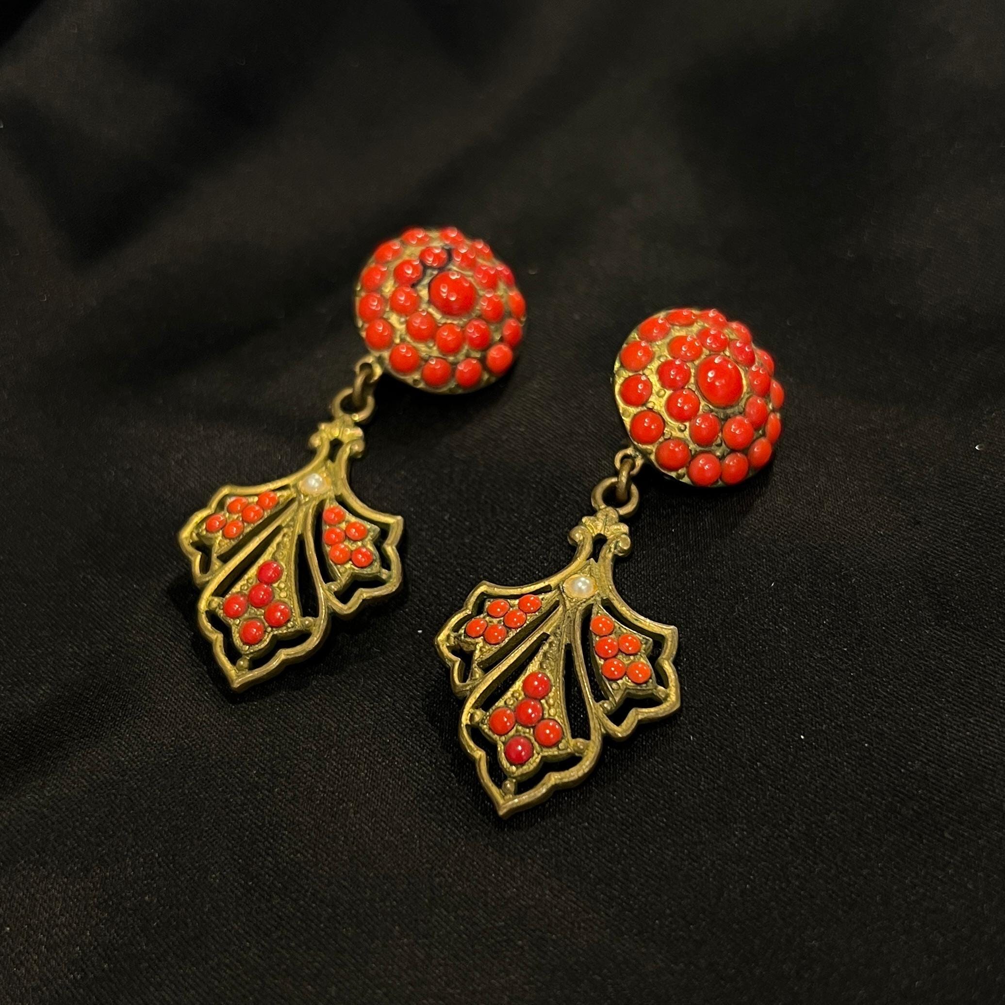 Boucles D'oreilles Vintage à Clips - Cabochon En Cristal Bleu, Fabrication Française