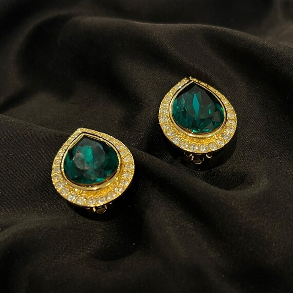 Parure Vintage Années 90 : Collier Et Boucles D'oreilles Doré Vert Laqué - Métal Doré