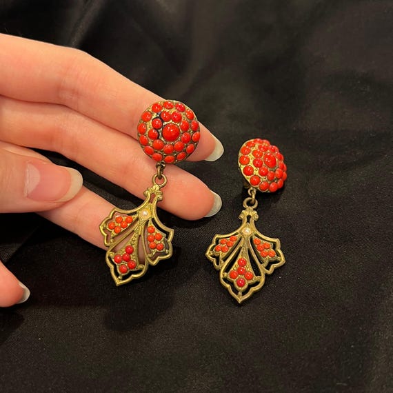 Boucles D'oreilles Clips Vintage - Forme Ronde Dorée Et Orange - Agata