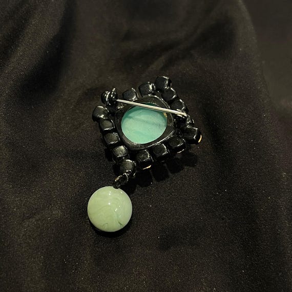 希少　GERMANY ヴィンテージ　ブロッチ Vintage German Brooch Black Coated Metal, Beautiful Marbled