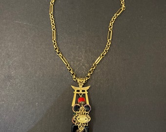 Shinto Shrine Pendant Necklace, Oriental Architecture, Manmade