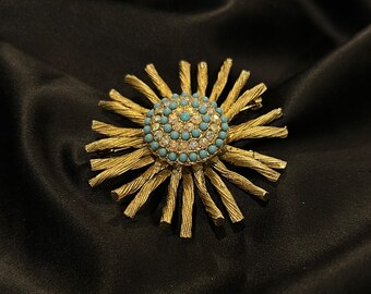 Broche Ancienne En Métal Doré Et Strass, Création De L'artiste Marcel Boucher (émigré USA 1922), Occasion En Excellent état