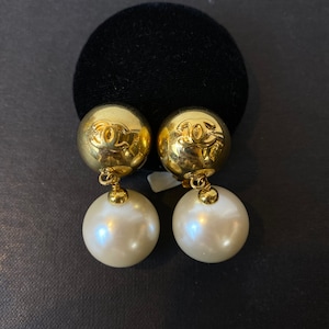 Chanel statement pearl earrings with logo