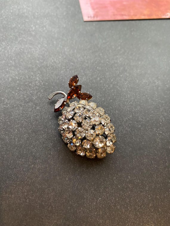 Vintage Western Germany clear rhinestone glass strawberry shape brooch