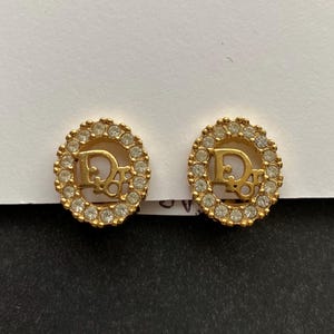 Vintage Dior ロゴ スタッドピアス Vintage Christian Dior Logo Design Oval Shape Rhinestone Clip-on