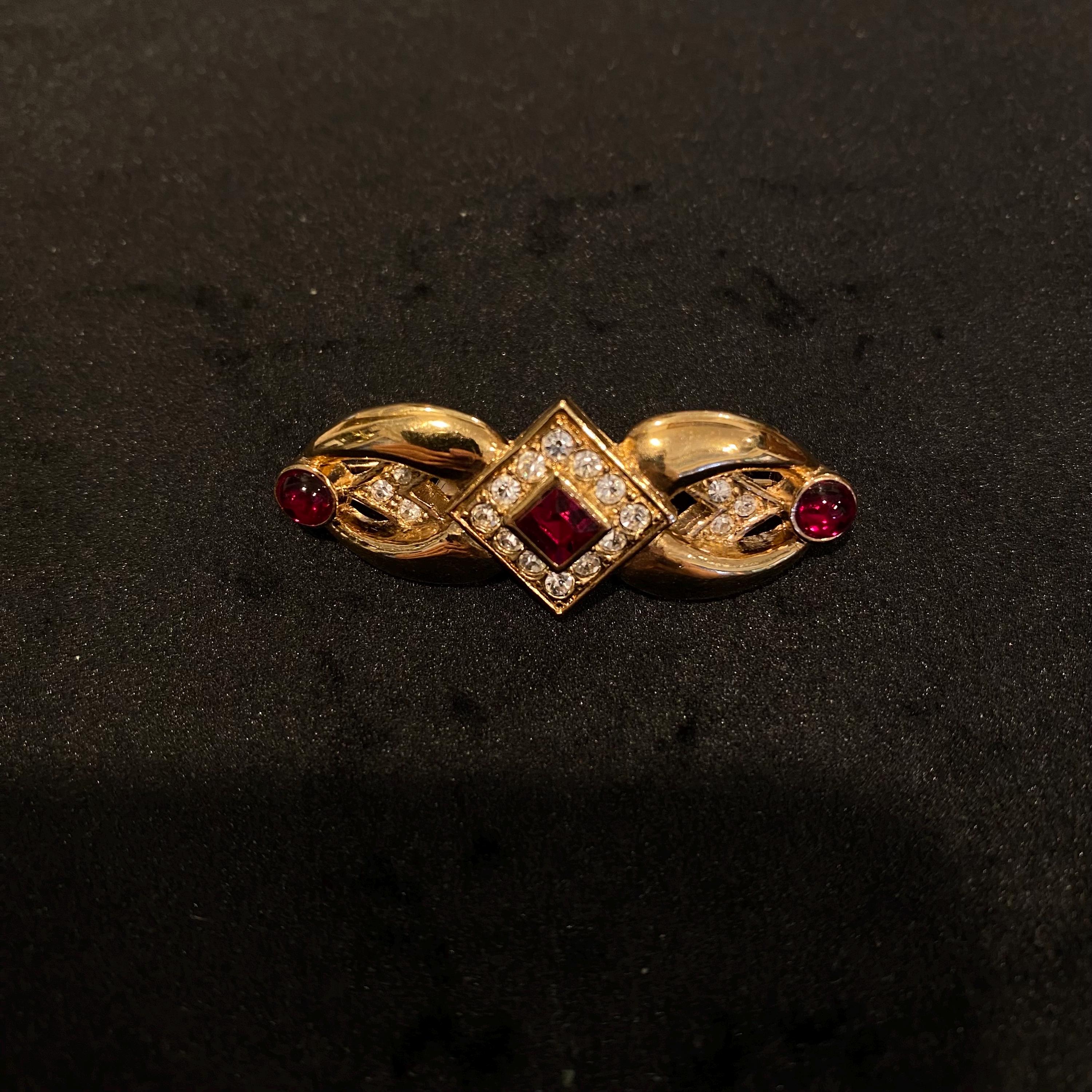 Vintage Attwood Sawyer A&S 1970s Brooch Golden Geometric Red