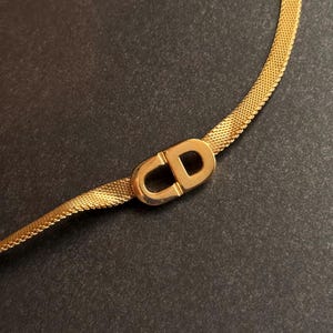vintage Christian Dior signed mesh gold-plated chain CD logo pendant necklace