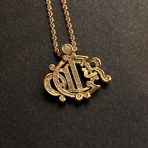 Vintage Christian Dior signed gold-plated classic CD logo pendant drop necklace 1980s