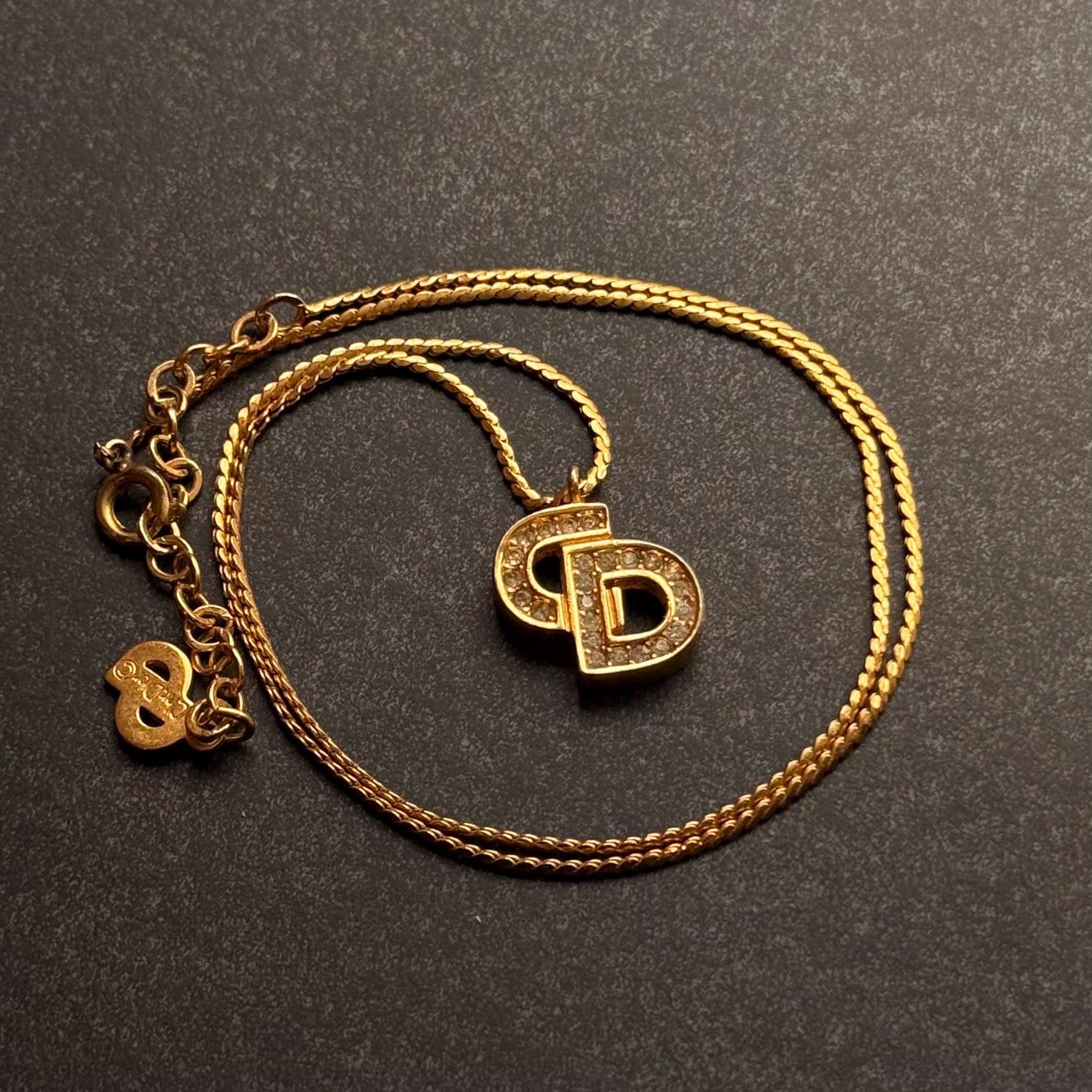 Vintage Christian Dior Signed Gold-plated Rhinestones CD Logo