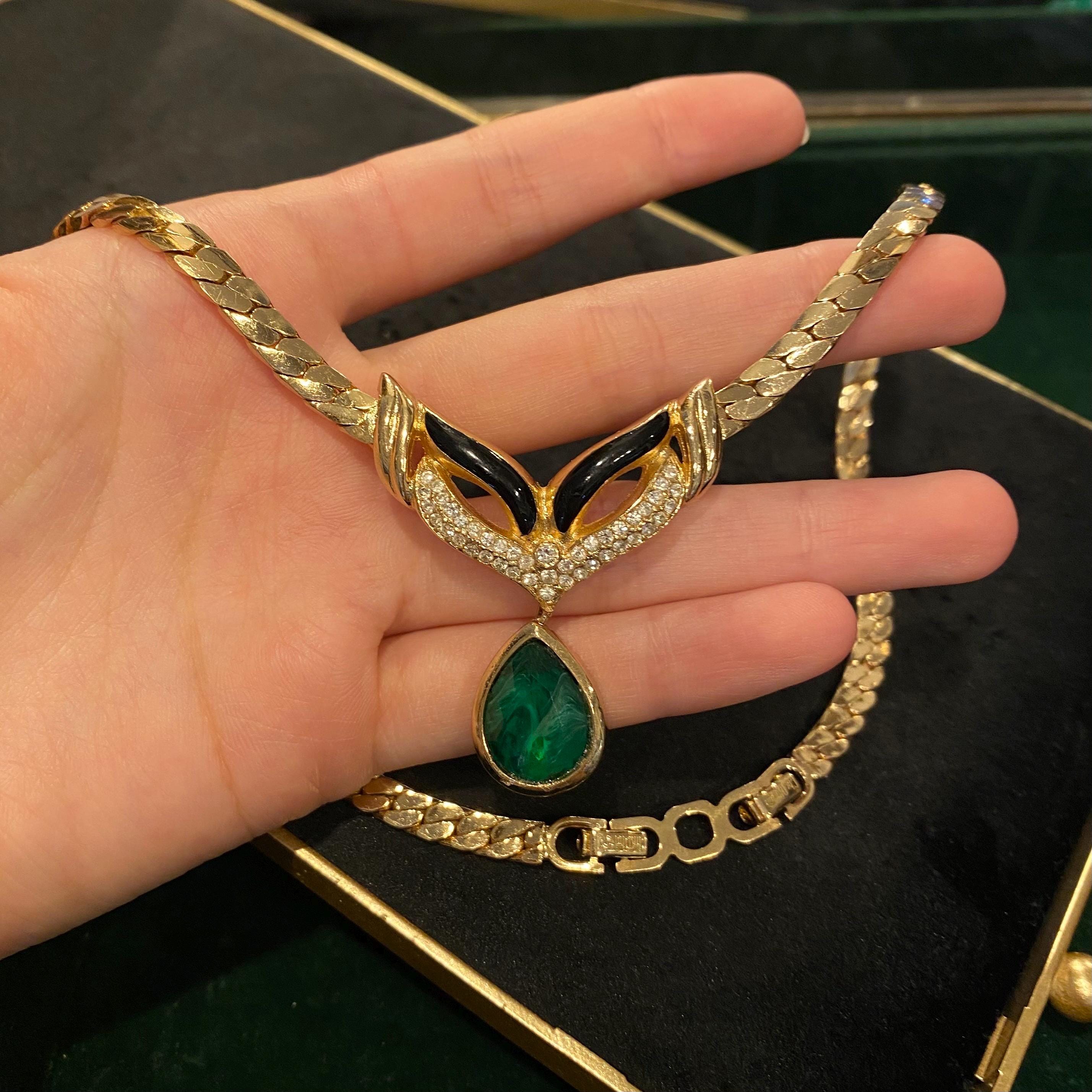 Vintage Christian Dior Signed Gold-plated Emerald Green Marble