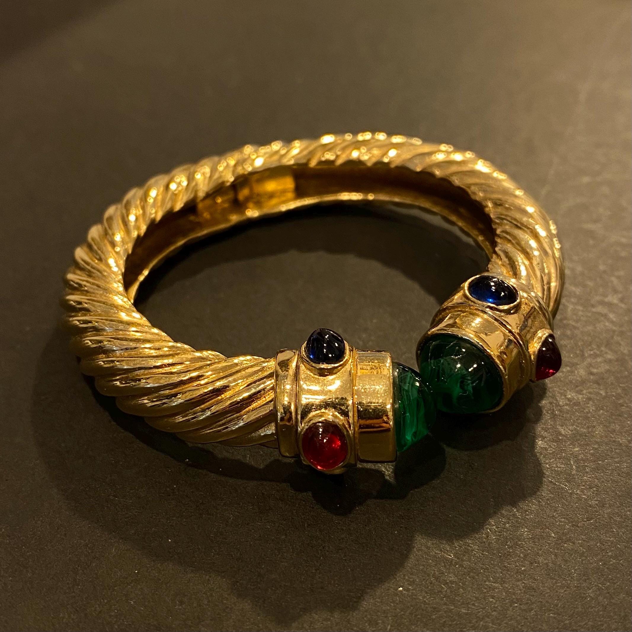 Vintage Ciner Wide Gold Plated Crystal Leaf Design Chain Bracelet