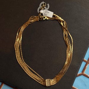vintage Christian Dior signed gold-plated chain geometric pendant necklace