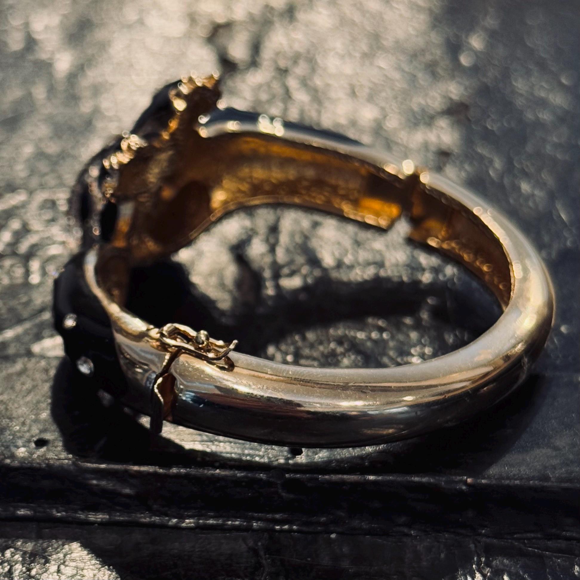 Vintage Panetta Black Enamel Panther Cuff Bracelet Gold-plated