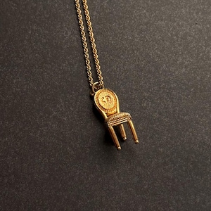 Vintage Christian Dior signed gold-plated rare French chair shape pendant necklace 1980s