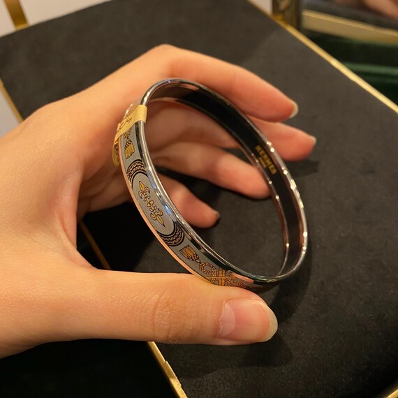 K10 HERMES Agata GP/Leather Bangle Black/Gold | eBay