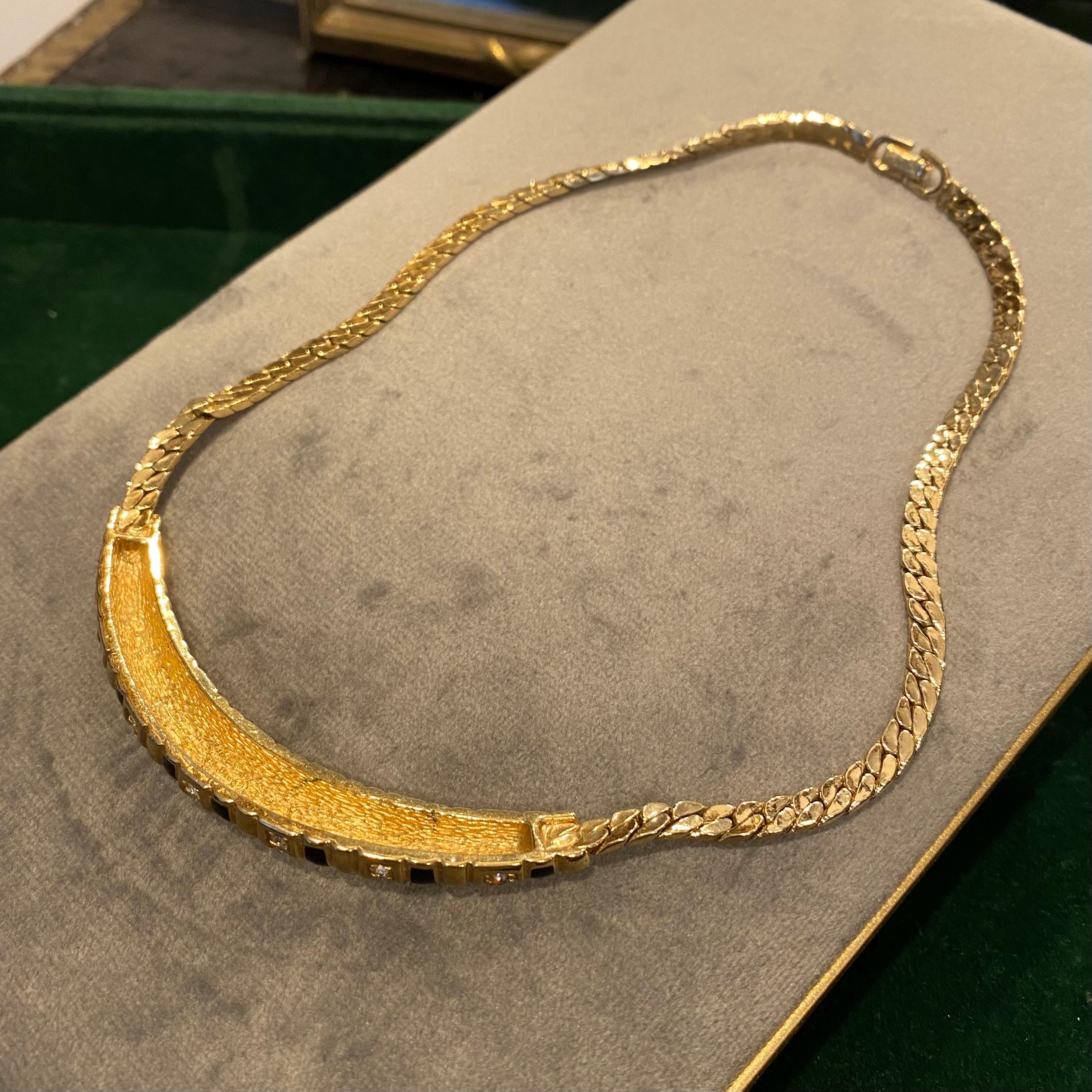 Vintage Christian Dior Signed Yellow Gold Chain Half Moon