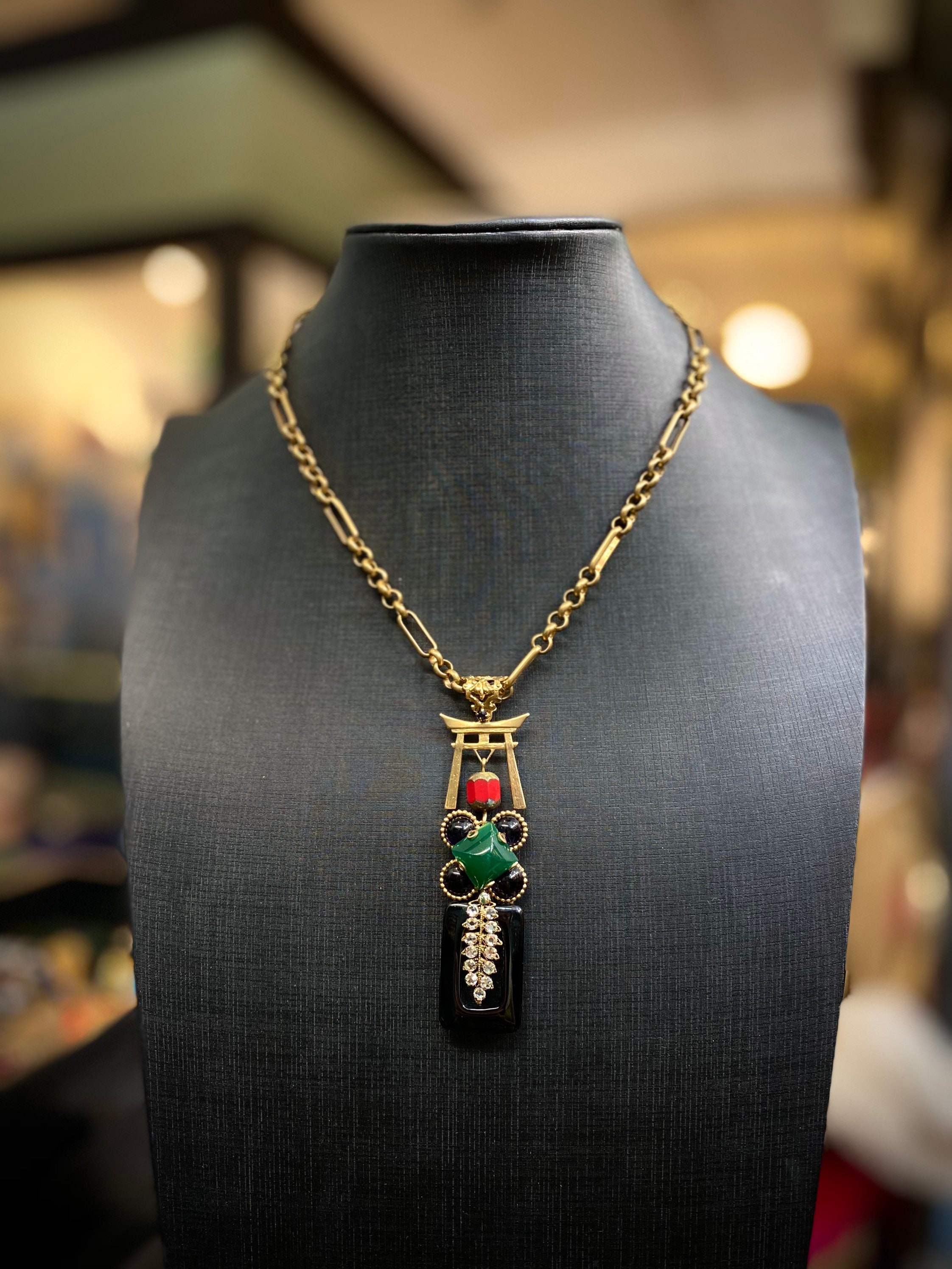 9*H様 SHRINE FRAME NECKLACE Shinto Shrine Pendant Necklace, Oriental Architecture, Manmade