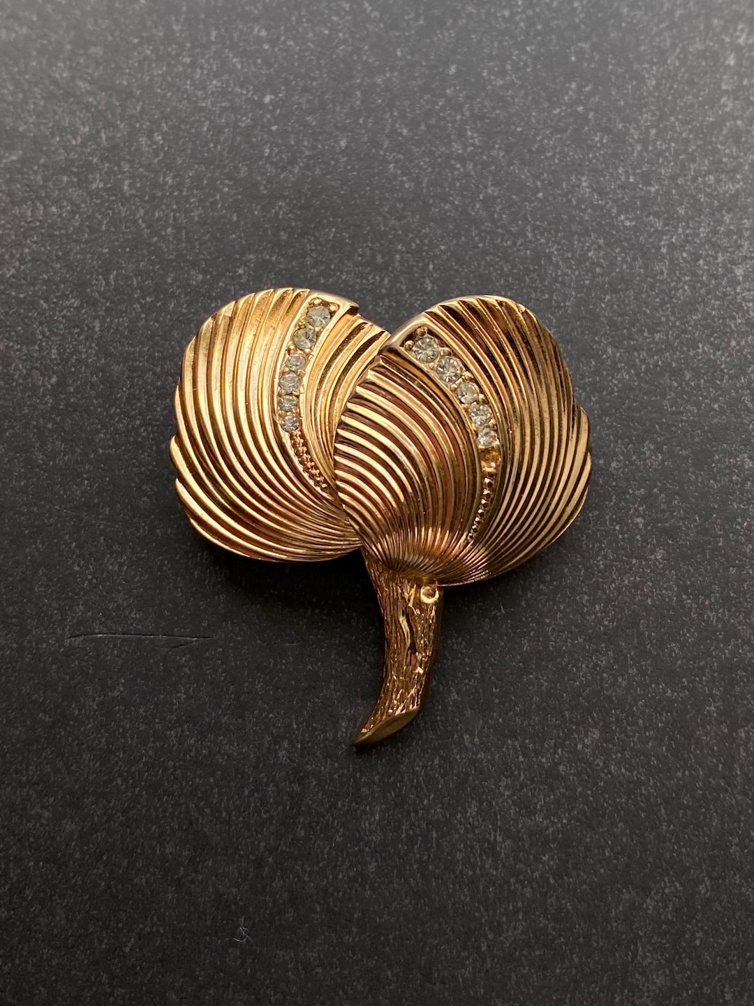 Vintage Christian Dior Signed Brooch Leaf Design Gold-plated Pin