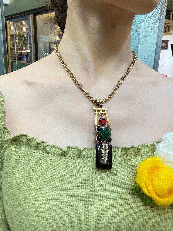 Shinto Shrine Pendant Necklace, Oriental Architecture, Manmade