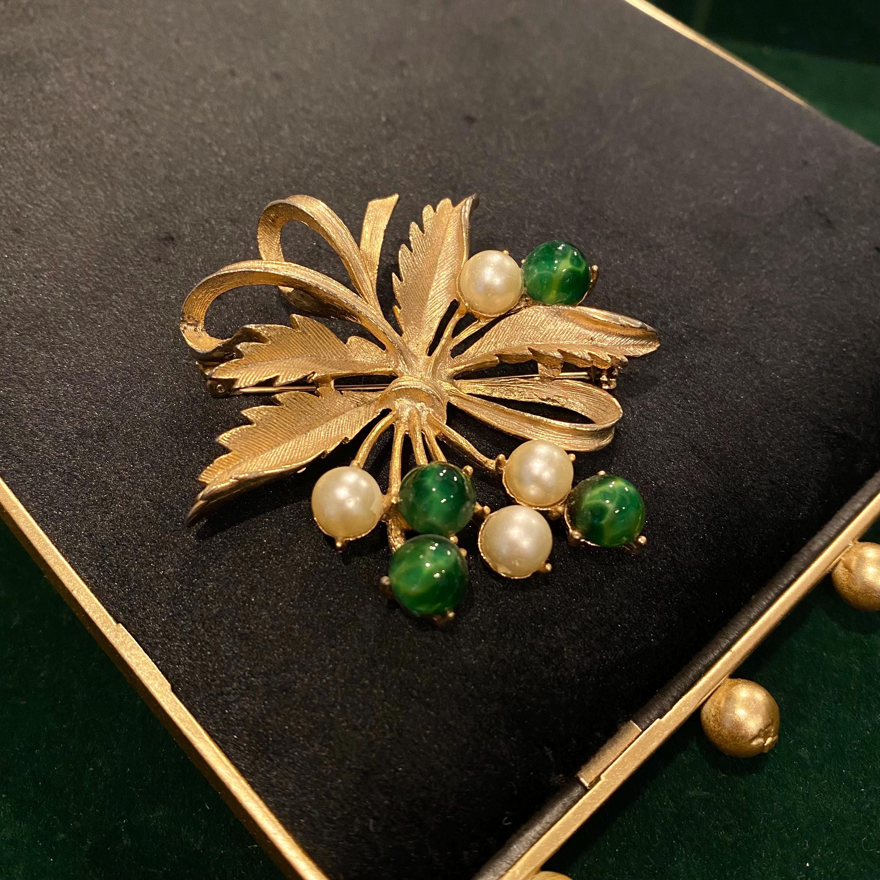 Broche Vintage Signée SARAH COV En Or Avec Perle Et Cristaux Boréalis - Réf. 4252, Occasion