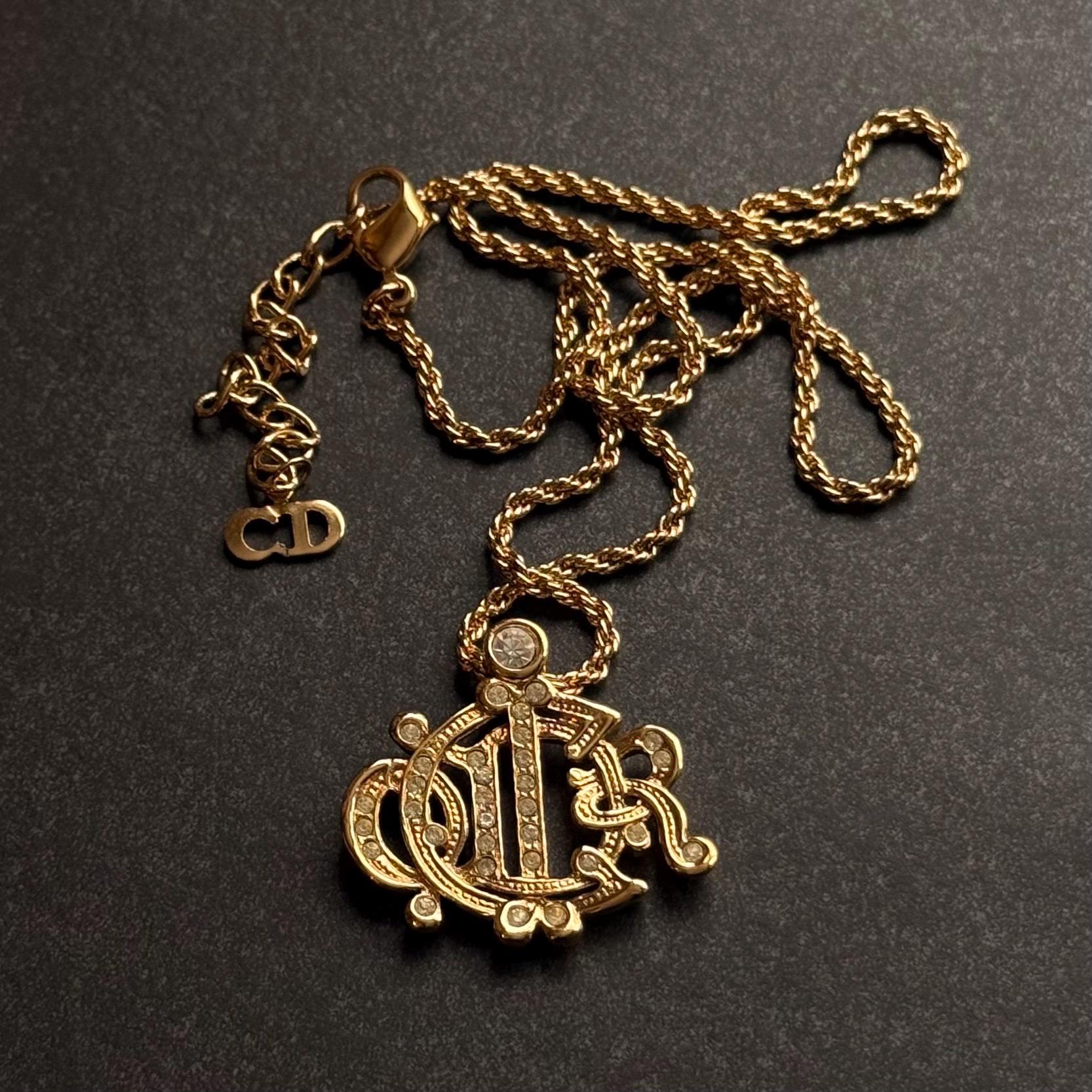 Vintage Christian Dior Signed Gold-plated Classic CD Logo Pendant