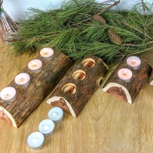 Rustic Wood Log Candle Holder – Multiple Tea Light Centerpiece – Natural Woodland Decor – Farmhouse Table Decor – Handmade Wooden Holder