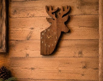 Handmade Wooden Deer Head Wall Clock – Rustic Whitetail Buck Clock – Cabin Decor – Hunter Gift – Nature Wall Art