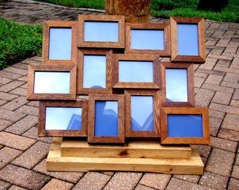 Rustic weathered 4x6 collage frames / wall photo frames - 12 opening picture frame handmade from cedar wood - comes w/ backing-glass-hanger