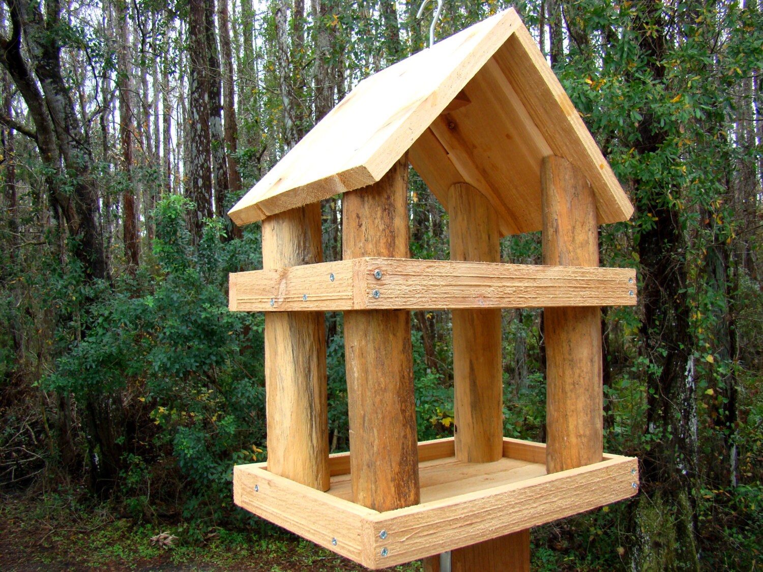 Handcrafted Platform Bird Feeders with Roof,   Large Wooden Ground Bird Feeder 