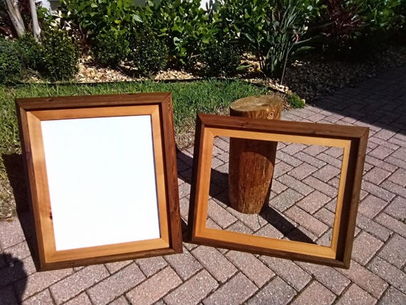 11x14 picture frame handmade - 11x14 frame with mat - 11 x 14 frame opening matted with decorative cedar wood - comes w/ backing, plexiglass