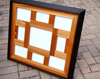 Finished cedar wood wall photo frames - 9 opening collage frames for 8x10, 4x6, 5x7 photos - multi photo frame includes backing/glass/hanger