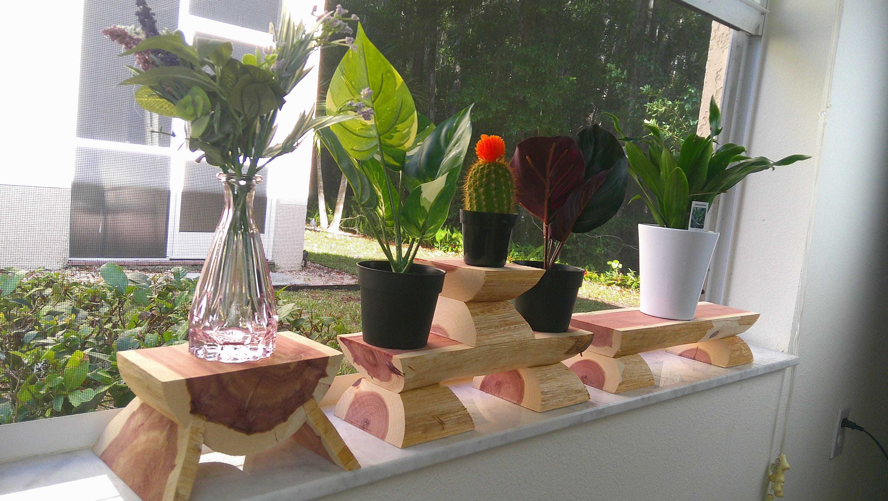 Wooden window plant shelf, window sill plant stand - use indoor for flower or plant pots in kitchen or bay window - small, large, tall sizes