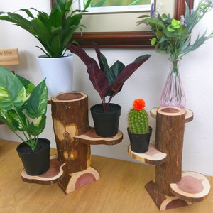 Wood pedestal plant stand - planter pedestal - column pillar design made with real wooden logs - perfect for flower pots or potted plants
