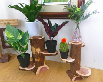Wood pedestal plant stand - planter pedestal - column pillar design made with real wooden logs - perfect for flower pots or potted plants