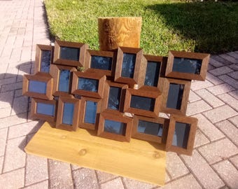 18 opening wood collage picture frame - rustic weathered handmade 4x6 or 5x7 collage frames / wall photo frames come w/ backing, plexiglass