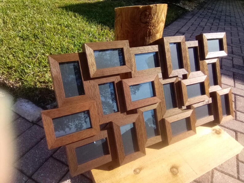 Random Picture Frames 18 Opening Wood Collage Picture Frame - Rustic Weathered Handmade 4x6 ...