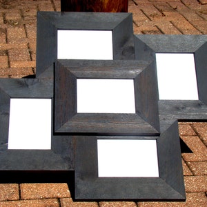 Grey rustic cedar wood 5x7 collage frame - 5 photo frame - many staining colors available, comes w/ backing/plexiglass/picture frame hanger